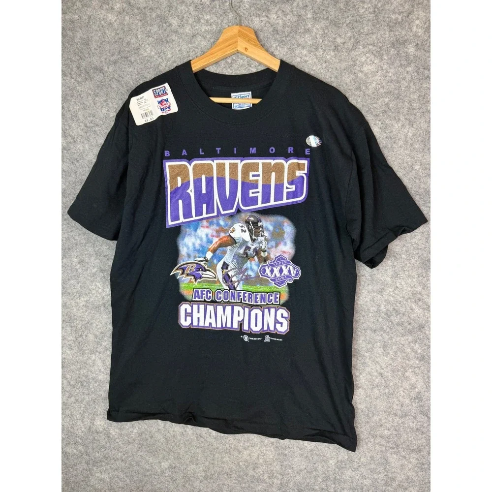 Vintage Baltimore Ravens T-Shirt Mens Black NFL Football AFC Champions Ray Lewis